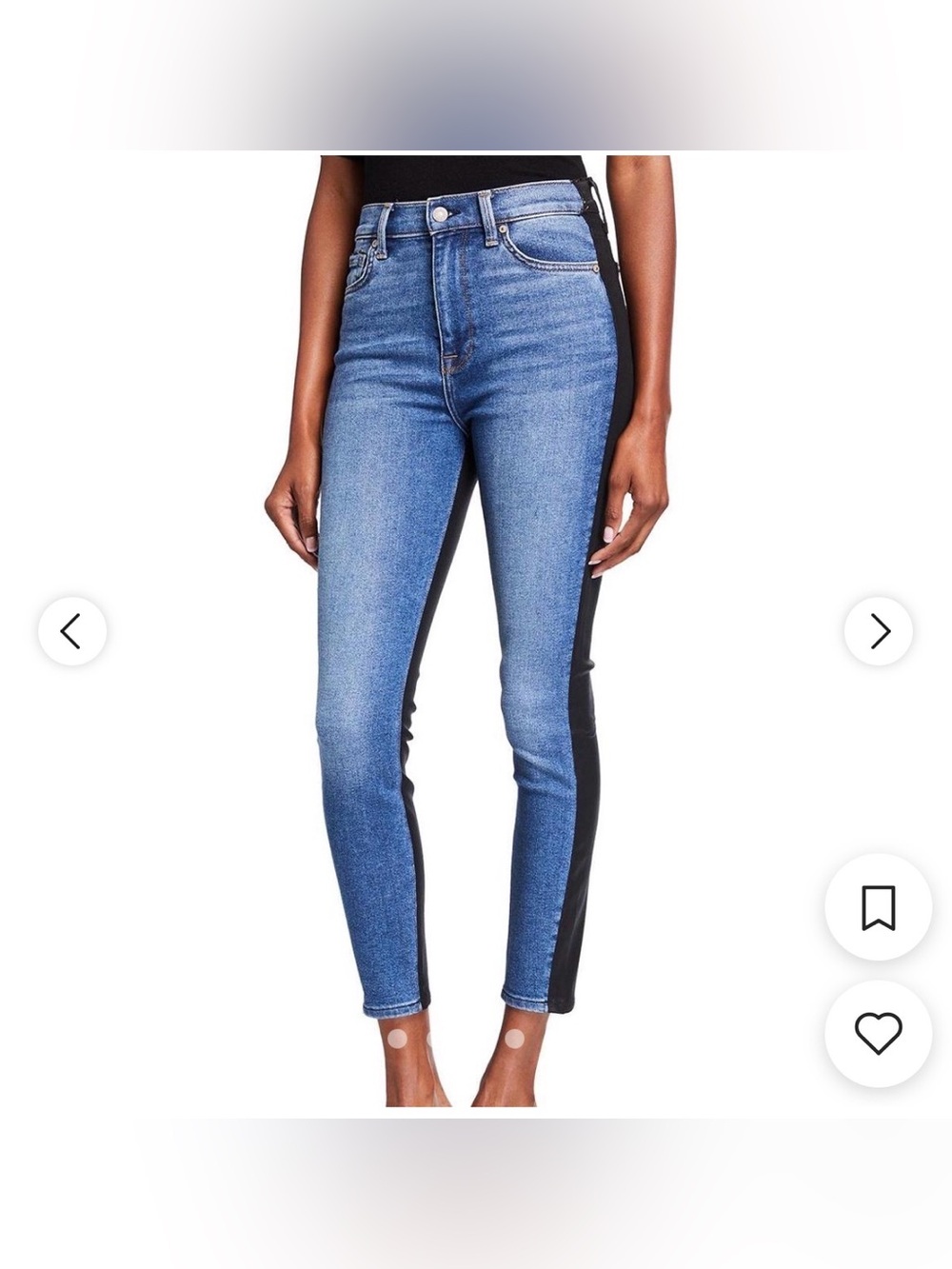 Alice + Olivia jeans blue denim wash two tone black leather a high-rise SZ 26